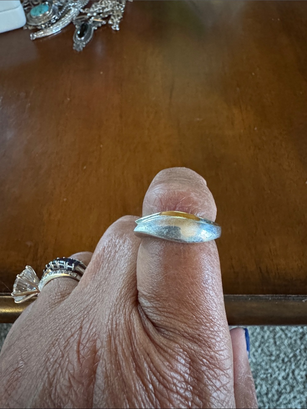 Two-Tone Silver and Gold Curved Women's Ring